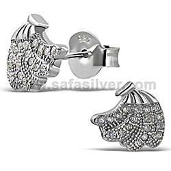 Wholesale 925 Sterling Silver CZ Banana Micro Pave Stud Earrings