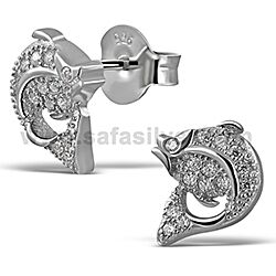 Wholesale 925 Sterling Silver CZ Mini Dolphin Micro Pave Stud Earrings