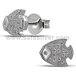 Wholesale 925 Silver Sterling Fish CZ Micro Pave Stud Earrings