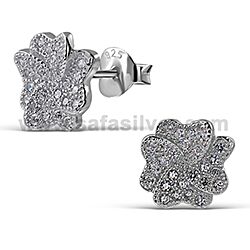 Wholesale 925 Silver CZ Cute Flower Micro Pave Stud Earrings
