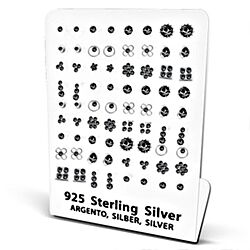 Wholesale 925 Sterling Silver Black Diamond 36 Pairs Display Stand