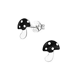 Mushroom Stud Earrings Silver with Black Color 