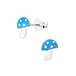 Wholesale 925 Sterling Silver Skyblue Mushroom Kids Stud Earrings 