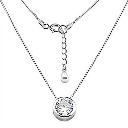Wholesale 925 Silver 6mm Round Bezel Cubic Zirconia Rhodium Plated Necklace