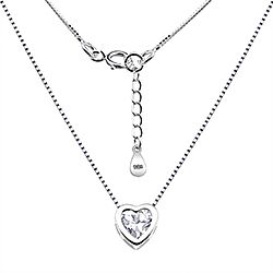 Wholesale 925 Silver 7mm Love Heart CZ Chain Rhodium Plated Necklace