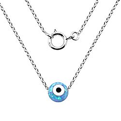 Wholesale Silver Light Blue Opal Evil Eye Necklace