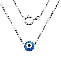 Wholesale Sterling Silver Blue Opal Evil Eye Necklace