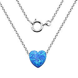 Wholesale Sterling Silver Blue Opal Heart Necklace