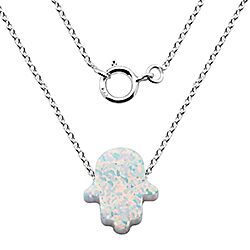 Wholesale Sterling Silver White Opal Hamsa Hand Necklace