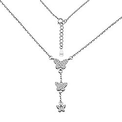 Wholesale Silver Triple CZ Butterfly Necklace