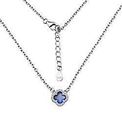 Wholesale Silver Blue Four Leaf Clover CZ Necklace