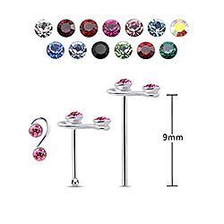 Double Crystal Question Design Silver Nose Stud