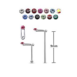 Safety pin Design Silver Nose Stud, Crystal nose Stud