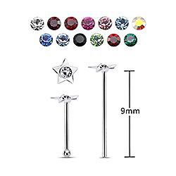 Flat Star Silver Nose Stud, Crystal Nose Stud 