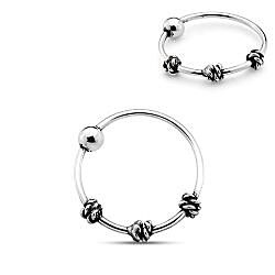 Silver Oxidized Nose Hoops, Bali Style Nose Ring
