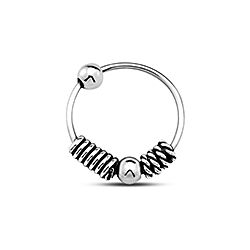 Tribal Ball & Coil Silver Nose Hoop Ring