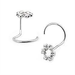 Silver crystal flower nose screw