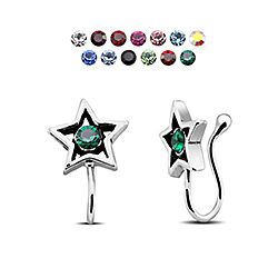 Silver Non-Piercing  Green Crystal Oxidized Star Nose Ring