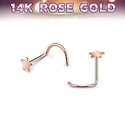 Wholesale 14K Rose Gold Plain Star Screw Nose Stud