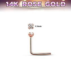 Wholesale 14K L Shape Rose Gold 1.5mm Cubic Zirconia Nose Stud
