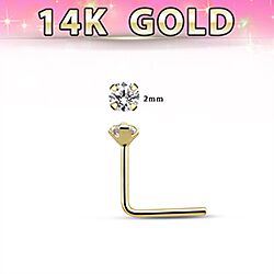 Wholesale 14K L Shape Gold 2mm Cubic Zirconia Nose Stud