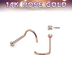 Wholesale 14K Rose Gold 1.5mm Cubic Zirconia Screw Nose Stud