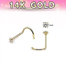 Wholesale 14K Gold 2mm Cubic Zirconia Screw Nose Stud