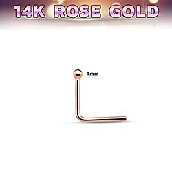 Wholesale 14K L Shape Rose Gold 1mm Ball Nose Stud