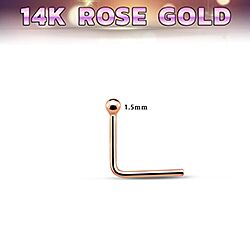 Wholesale 14K L Shape Rose Gold 1.5mm Ball Nose Stud