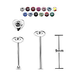 Wholesale Silver heart Nose Stud with Crystal