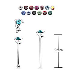 Crystal eye Silver Dolphin Nose Stud, Crystal Nose Stud  Wholesale