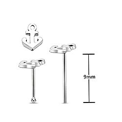 Anchor Nose Stud Silver Oxidized 20G 