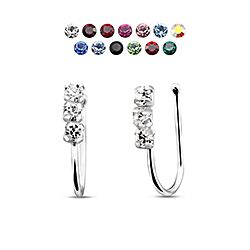 Triple Crystal Non-Piercing Fake Nose Ring Silver