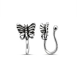 Butterfly Nose Ring Non Piercing Silver Oxidized