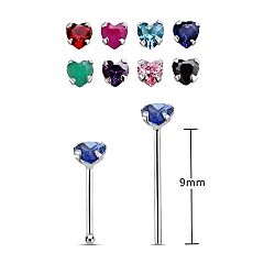 925 Sterling Silver 4 clip Heart CZ nose stud. 