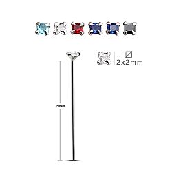 Wholesale Silver 2mm Long Square CZ Nose Stud