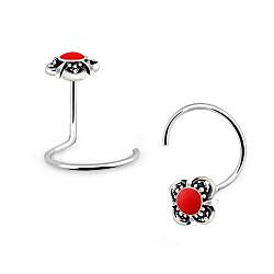 Enamel painted Oxidized Silver Flower Nostril Screw