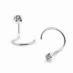 Crystal Nose Ring Silver 2mm Prong Setting Nostril Screw