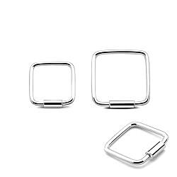 Silver Nose Ring Hoops with Square Shape Captive Bead 