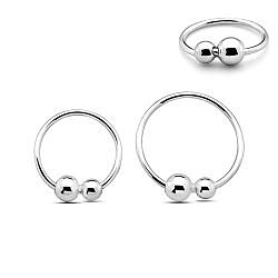 Ball Closure Nose Ring Hoop 2 Ball Beads Silver