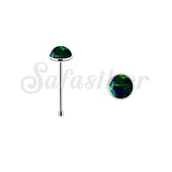 2mm Flat Fire Green Opal Nose Stud Silver