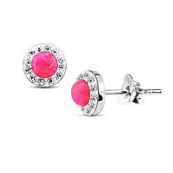 Wholesale 925 Silver Preciosa Crystal Pink Opal Stud Earrings