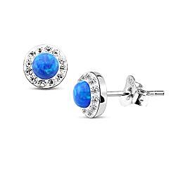 Wholesale 925 Silver Preciosa Crystal Blue Opal Stud Earrings