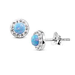 Wholesale 925 Silver Crystal Sky Blue Opal Stud Earrings