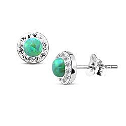 Wholesale 925 Silver Crystal Green Round Opal Stud Earrings