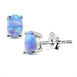 Wholesale 925 Silver oval shape Blue Opal Stud Earrings