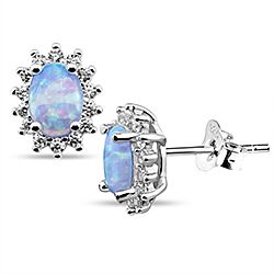 Wholesale 925 Silver Cubic zircon Blue Opal Stud Earrings