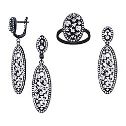 Wholesale 925 Sterling Silver Black Oval Cubic Zirconia Jewelry Set