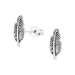 Wholesale 925 Silver Feather Oxidized Stud Earrings