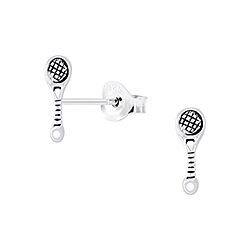 Wholesale 925 Silver Tennis Racket Oxidized Stud Earrings
